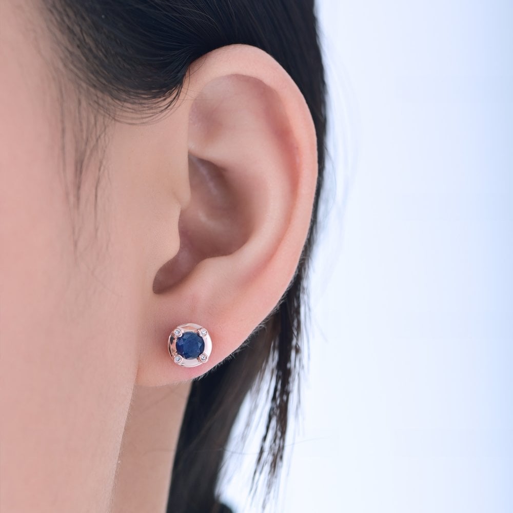 SPARKLD 9ct Rose Gold Diamond and Sapphire Stud Earrings