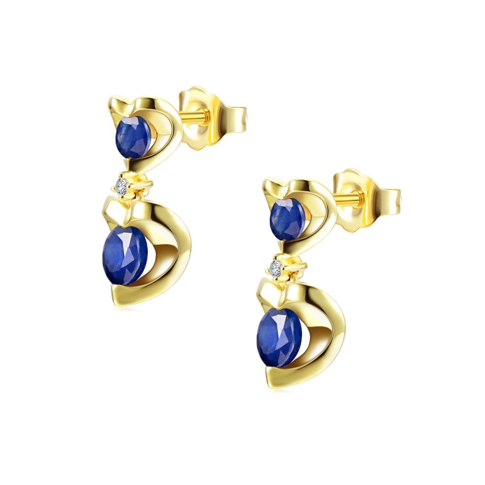SPARKLD 9ct Yellow Gold Diamond and Sapphire Heart Drop Earrings
