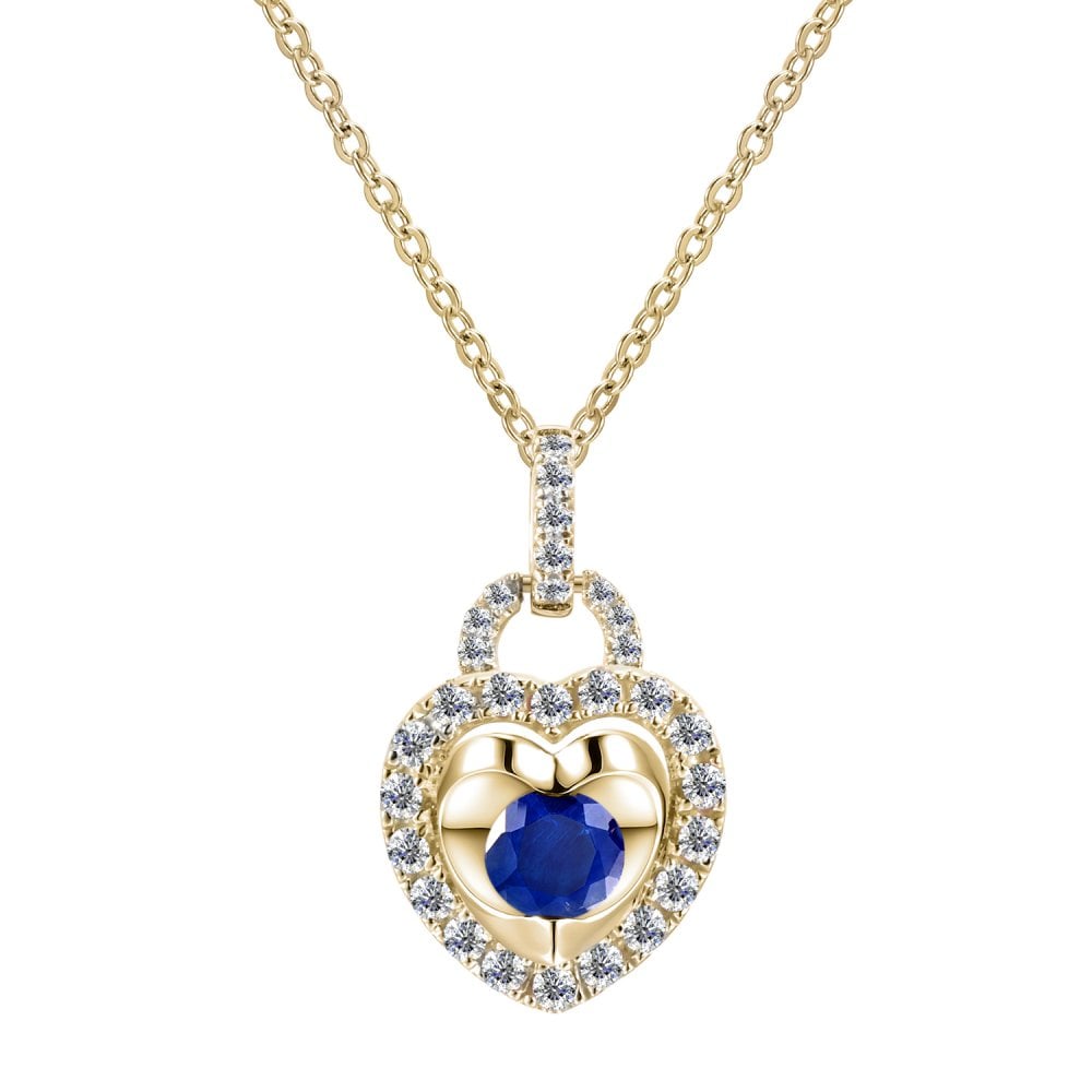 SPARKLD 9ct Yellow Gold Diamond and Sapphire Heart Pendant Necklace