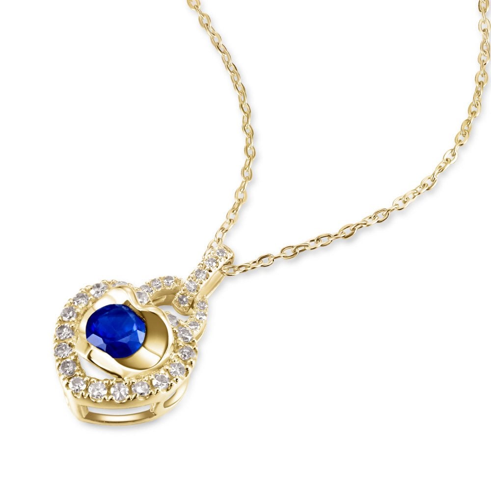 SPARKLD 9ct Yellow Gold Diamond and Sapphire Heart Pendant Necklace