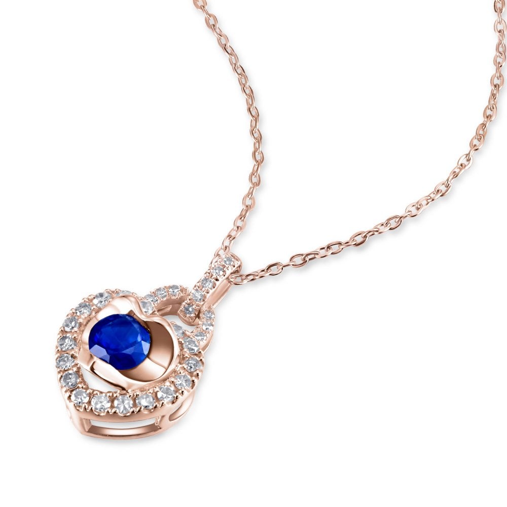SPARKLD 9ct Rose Gold Diamond and Sapphire Heart Pendant Necklace