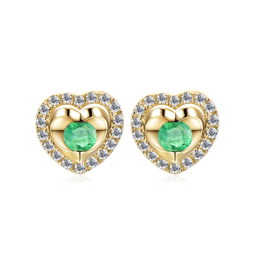SPARKLD 9ct Yellow Gold Diamond and Emerald Heart Stud Earrings