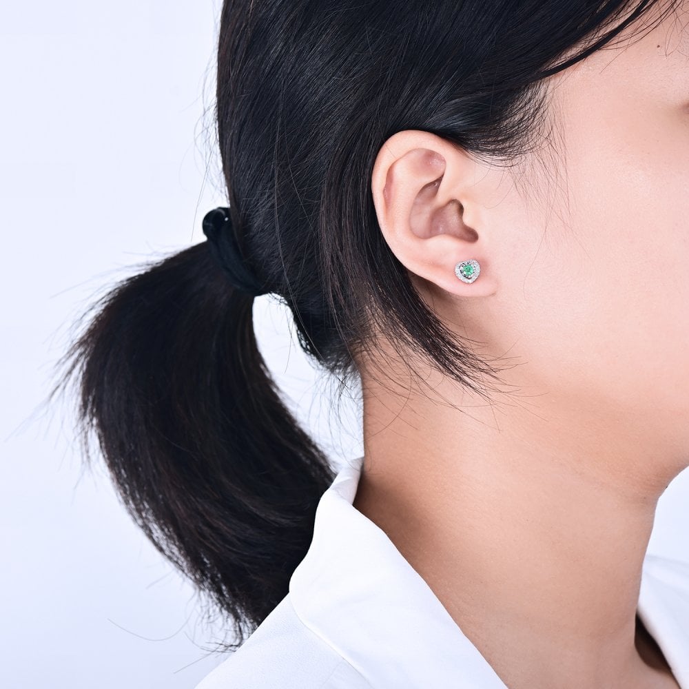 SPARKLD 9ct White Gold Diamond and Emerald Heart Stud Earrings