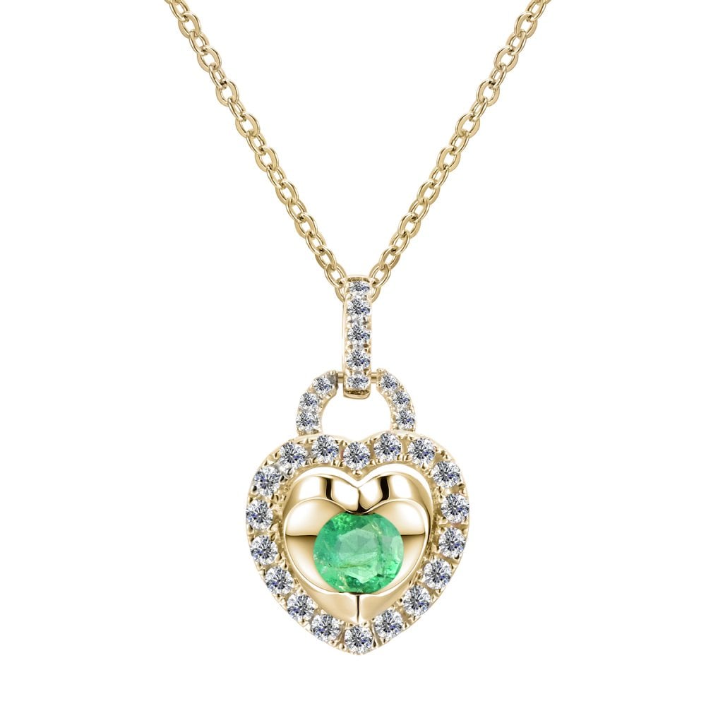 SPARKLD 9ct Yellow Gold Diamond and Emerald Heart Pendant Necklace