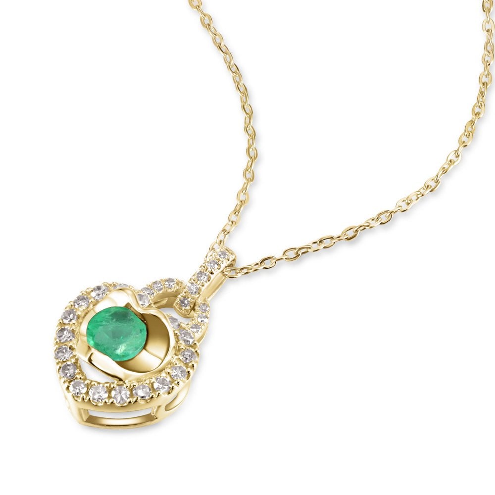 SPARKLD 9ct Yellow Gold Diamond and Emerald Heart Pendant Necklace