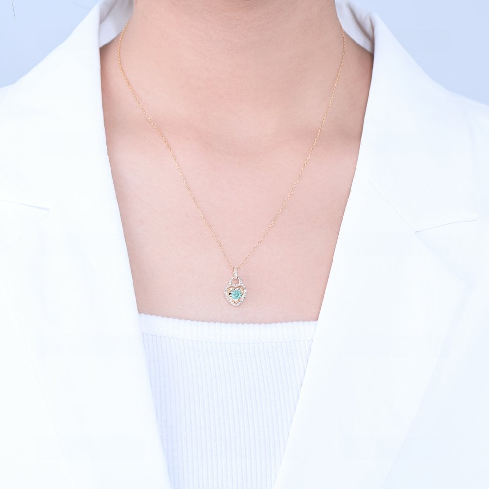 SPARKLD 9ct Yellow Gold Diamond and Emerald Heart Pendant Necklace