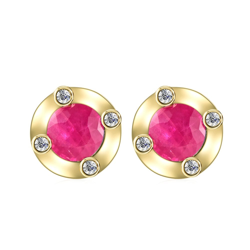 SPARKLD 9ct Yellow Gold Diamond and Ruby Stud Earrings
