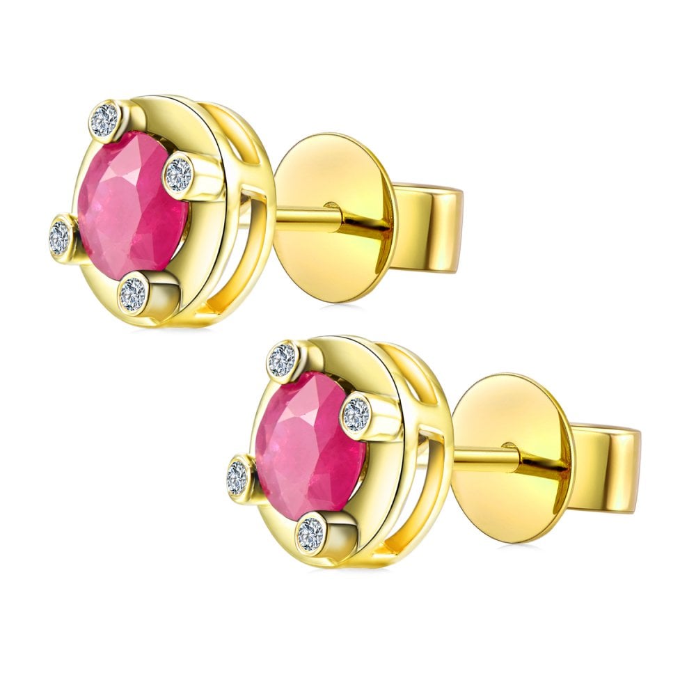 SPARKLD 9ct Yellow Gold Diamond and Ruby Stud Earrings