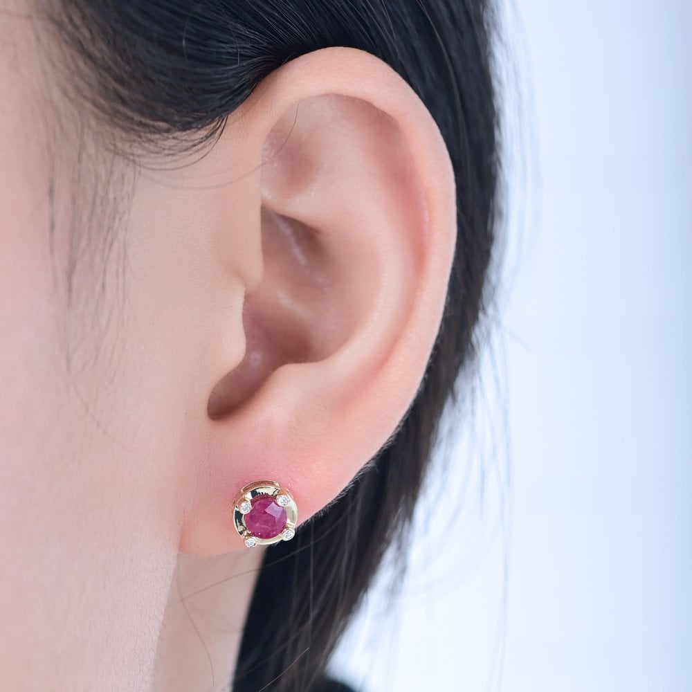 SPARKLD 9ct Yellow Gold Diamond and Ruby Stud Earrings