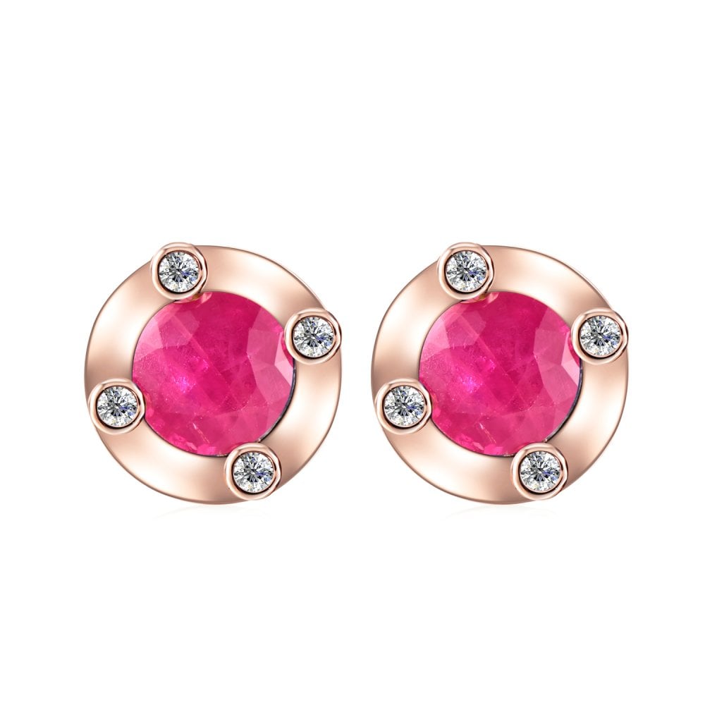 SPARKLD 9ct Rose Gold Diamond and Ruby Stud Earrings