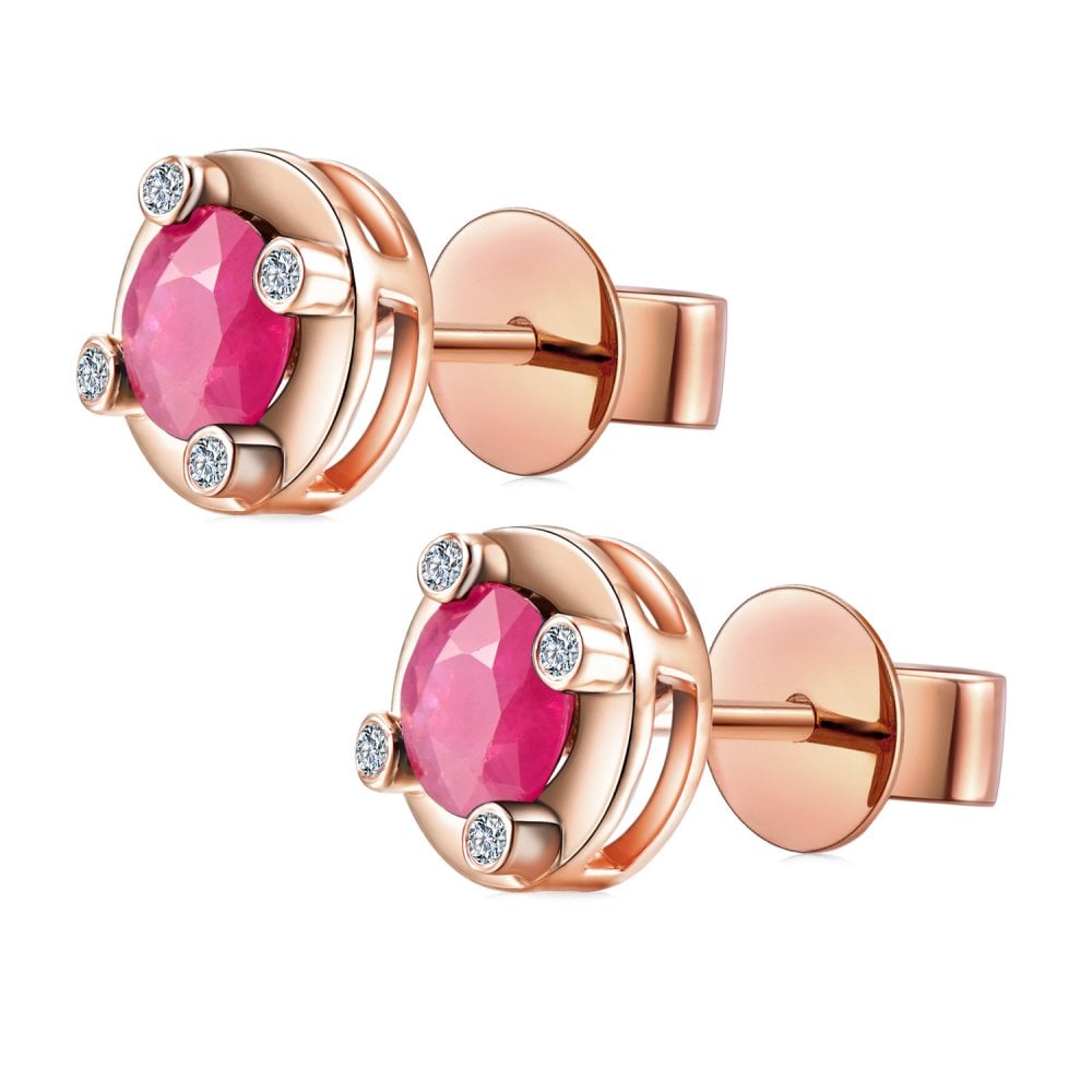 SPARKLD 9ct Rose Gold Diamond and Ruby Stud Earrings