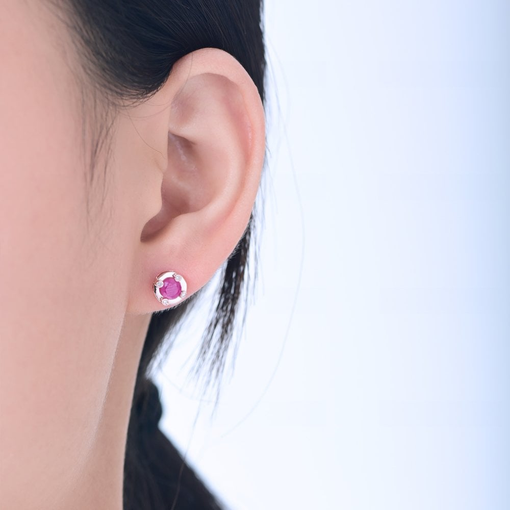 SPARKLD 9ct Rose Gold Diamond and Ruby Stud Earrings