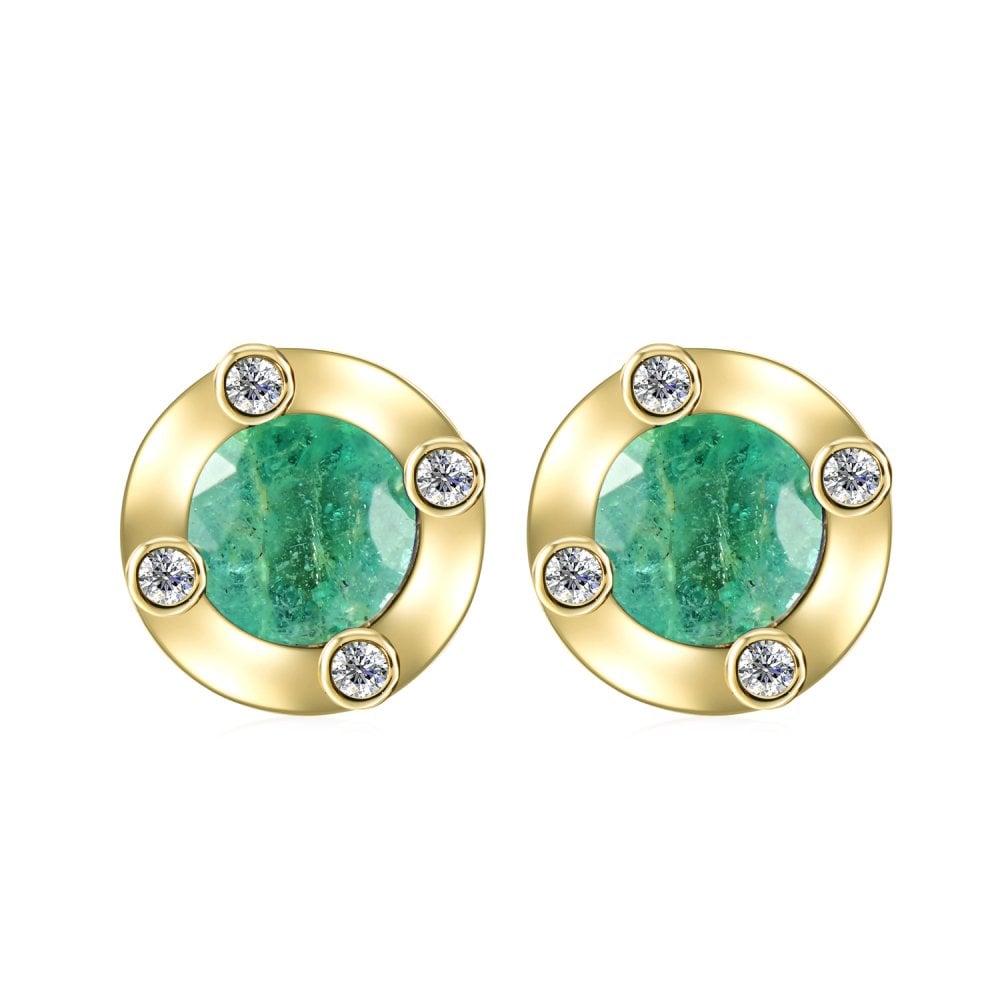 SPARKLD 9ct Yellow Gold Diamond and Emerald Stud Earrings