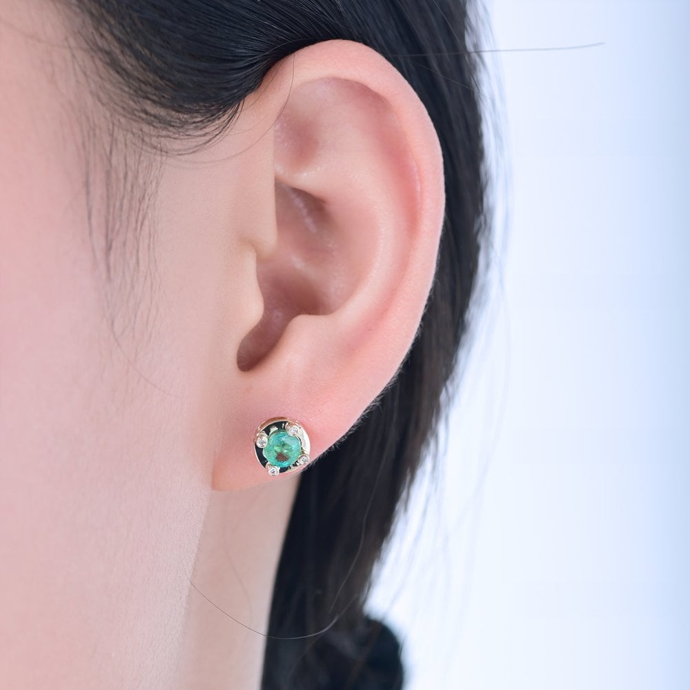 SPARKLD 9ct Yellow Gold Diamond and Emerald Stud Earrings