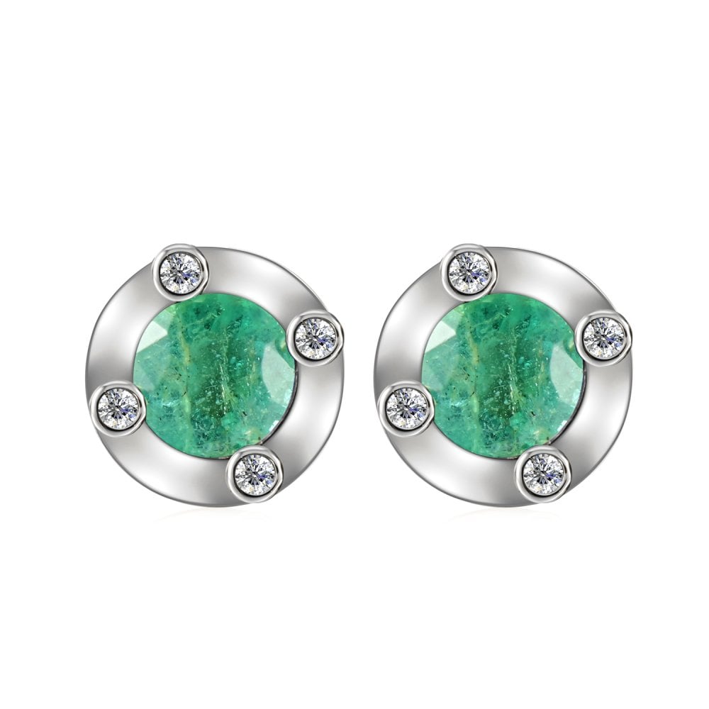 SPARKLD 9ct White Gold Diamond and Emerald Stud Earrings