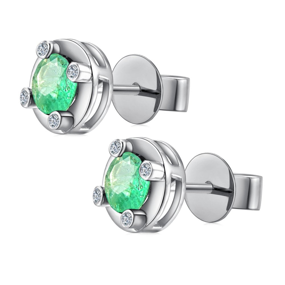 SPARKLD 9ct White Gold Diamond and Emerald Stud Earrings