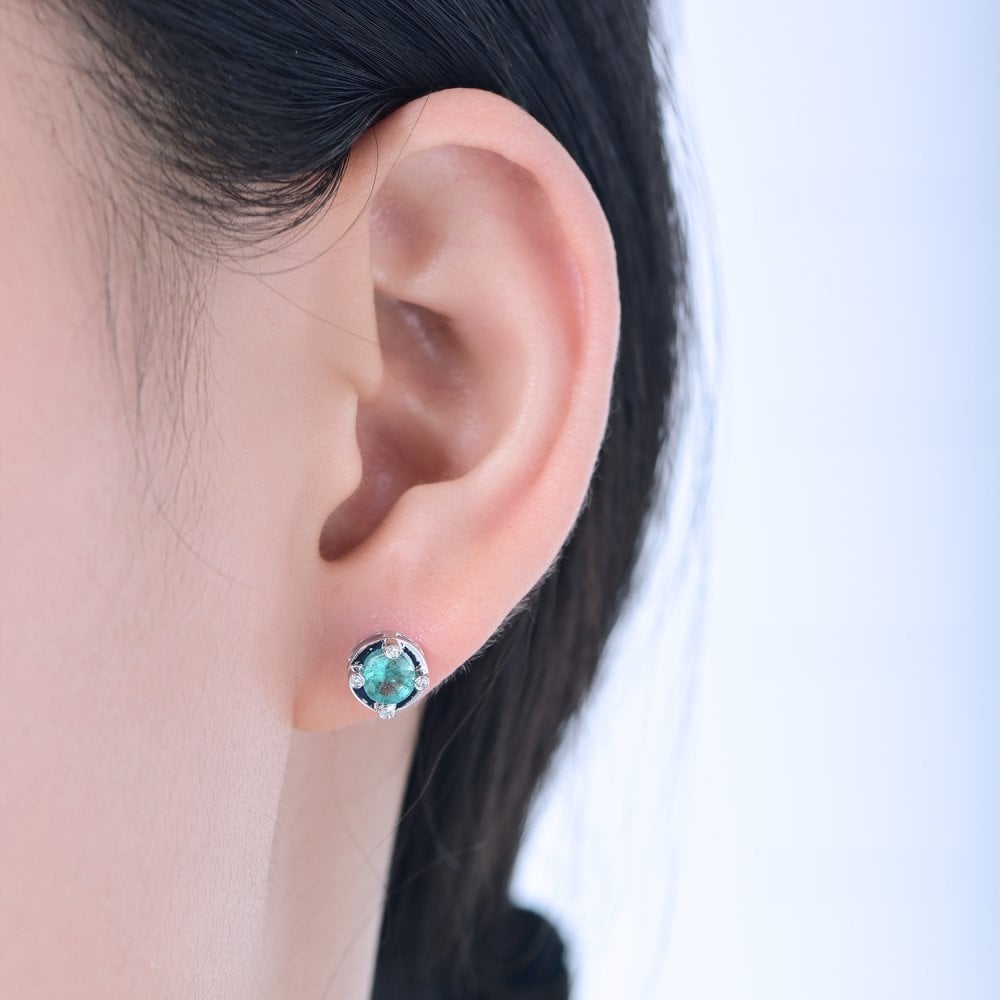 SPARKLD 9ct White Gold Diamond and Emerald Stud Earrings