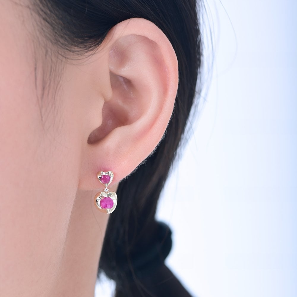 SPARKLD 9ct Yellow Gold Diamond and Ruby Heart Drop Earrings