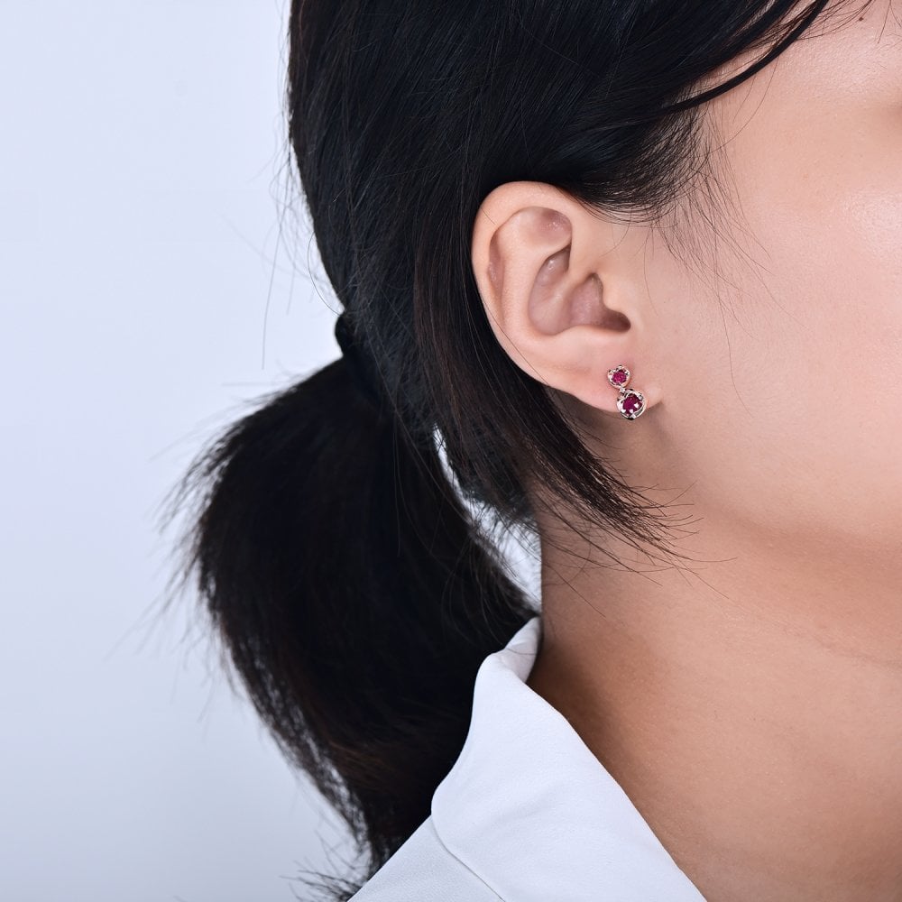 SPARKLD 9ct Rose Gold Diamond and Ruby Heart Drop Earrings