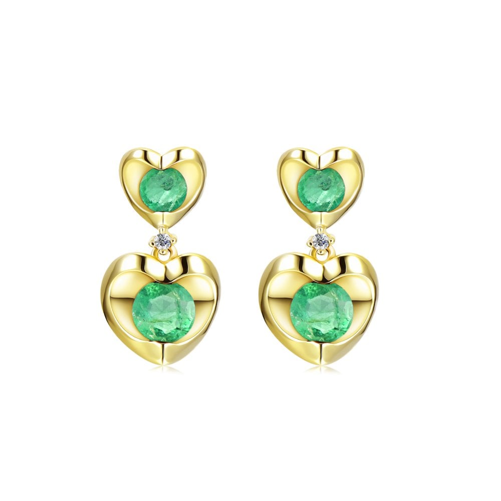 SPARKLD 9ct Yellow Gold Diamond and Emerald Heart Drop Earrings