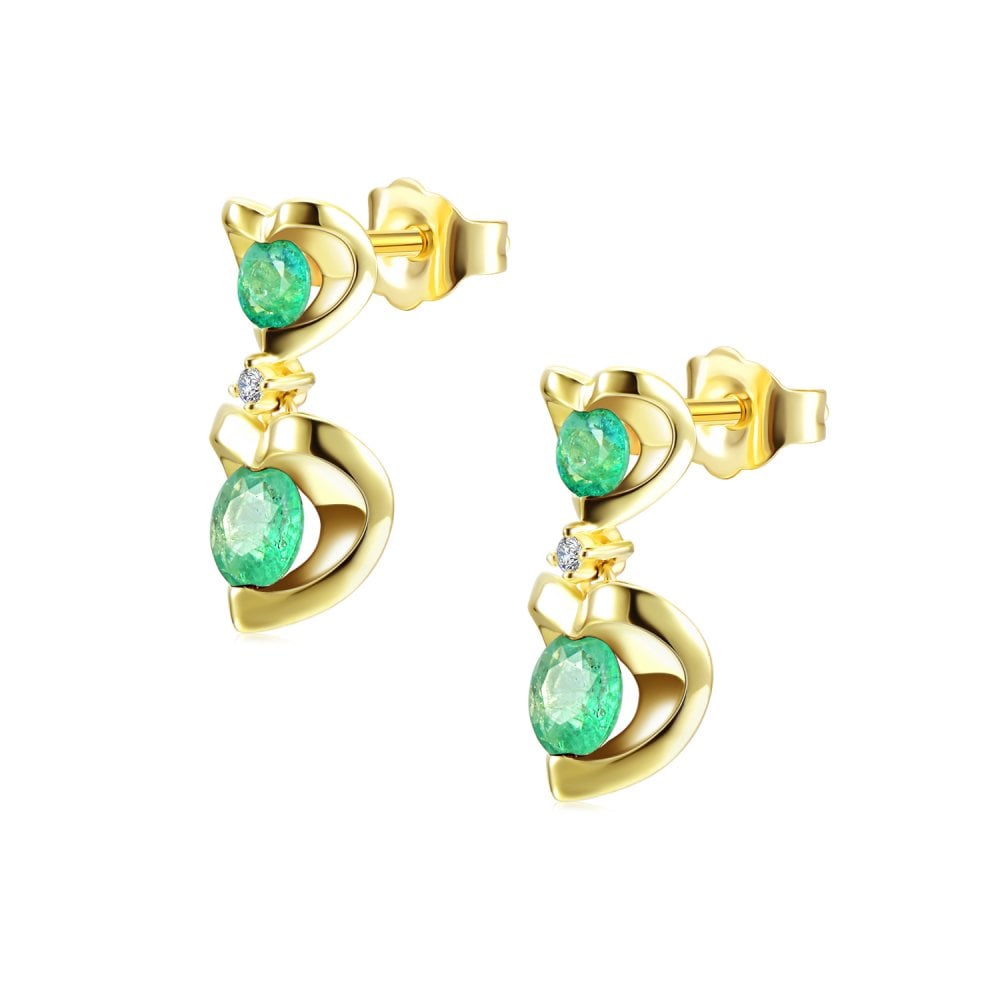 SPARKLD 9ct Yellow Gold Diamond and Emerald Heart Drop Earrings