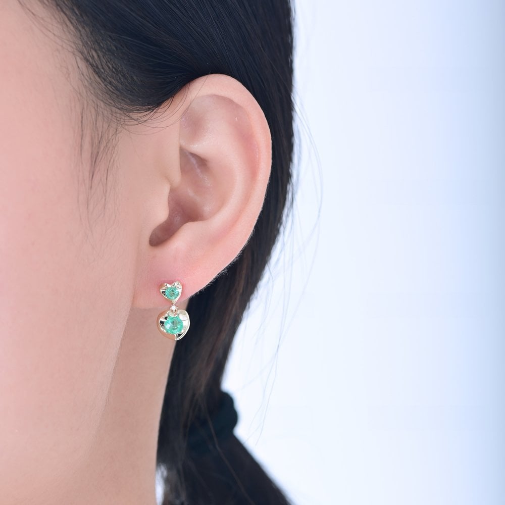 SPARKLD 9ct Yellow Gold Diamond and Emerald Heart Drop Earrings