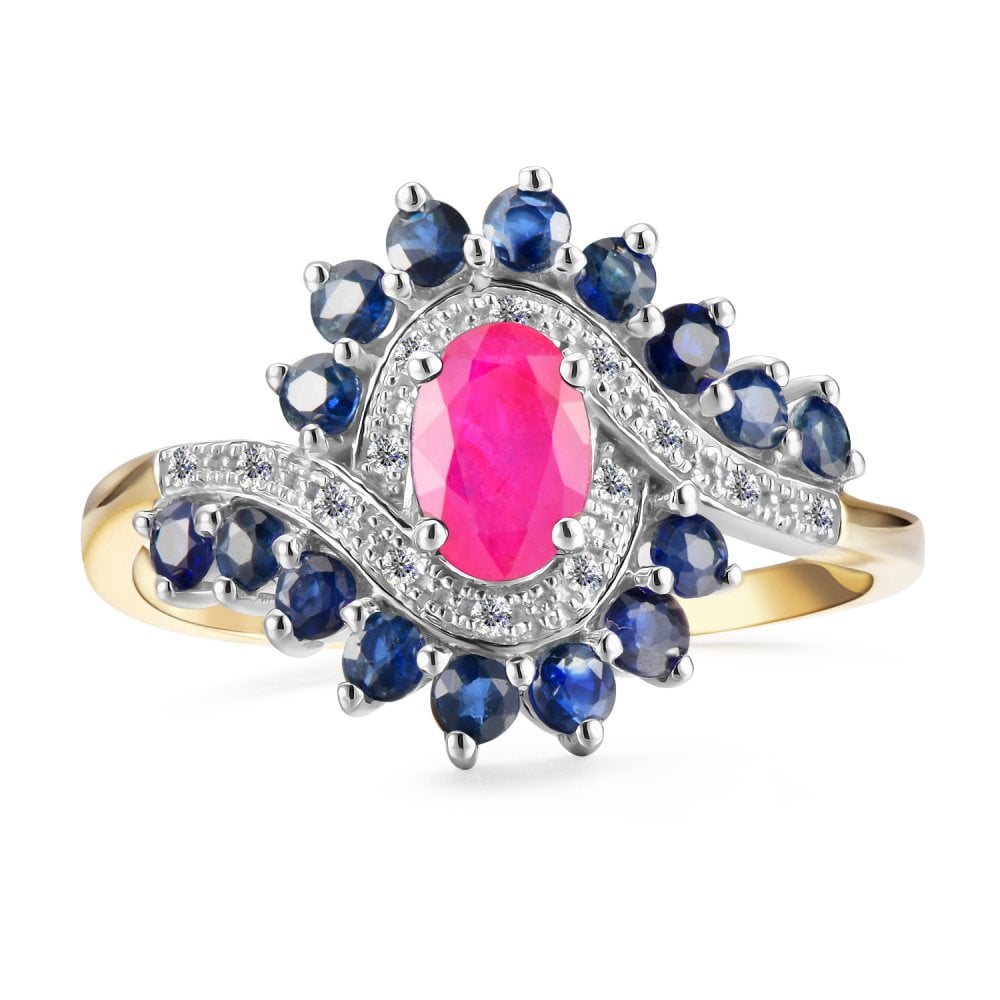 SPARKLD 9ct Yellow Gold Diamond and Multi Gem Cluster Ring