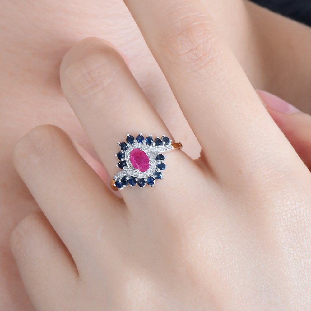 SPARKLD 9ct Yellow Gold Diamond and Multi Gem Cluster Ring