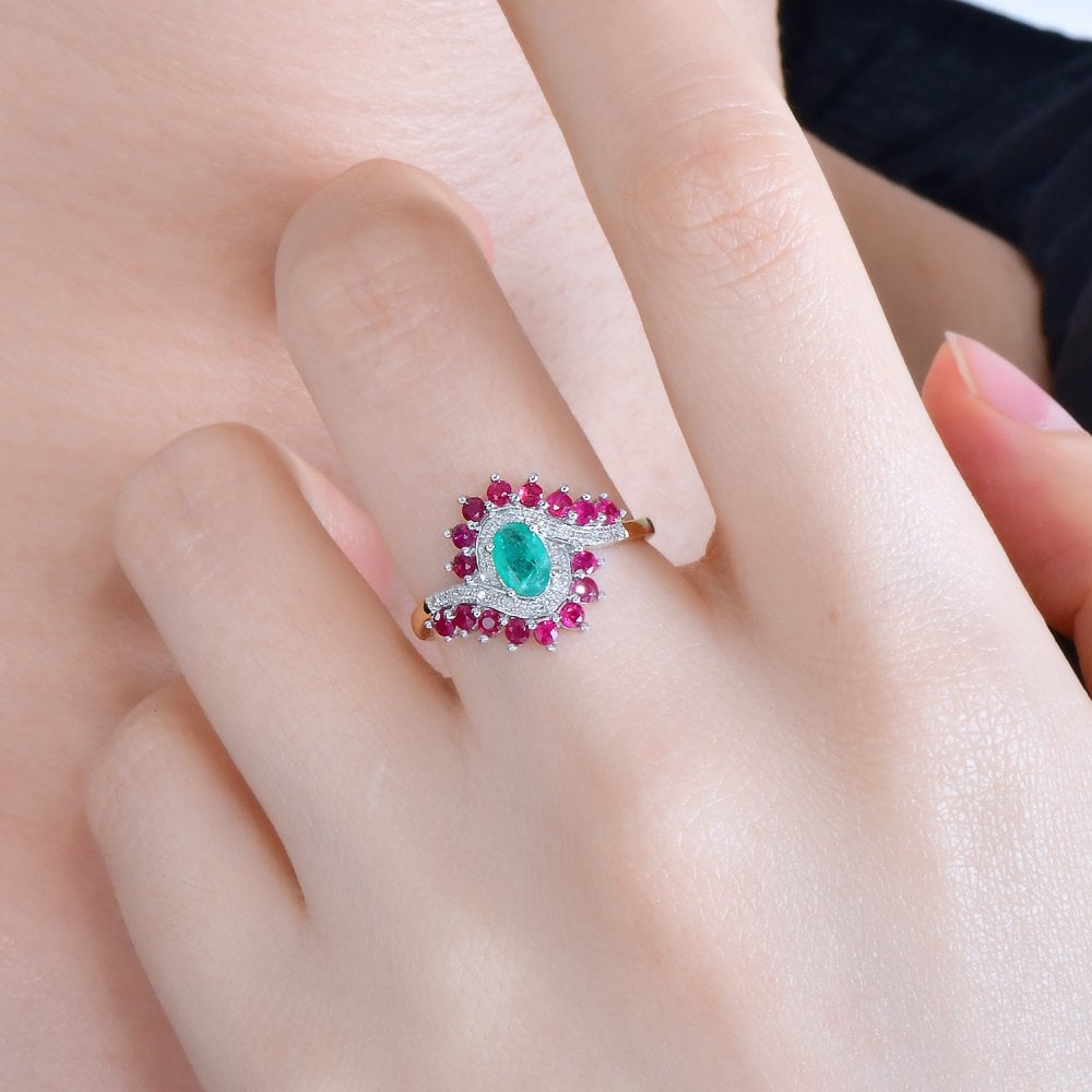 SPARKLD 9ct Yellow Gold Diamond and Multi Gem Cluster Ring