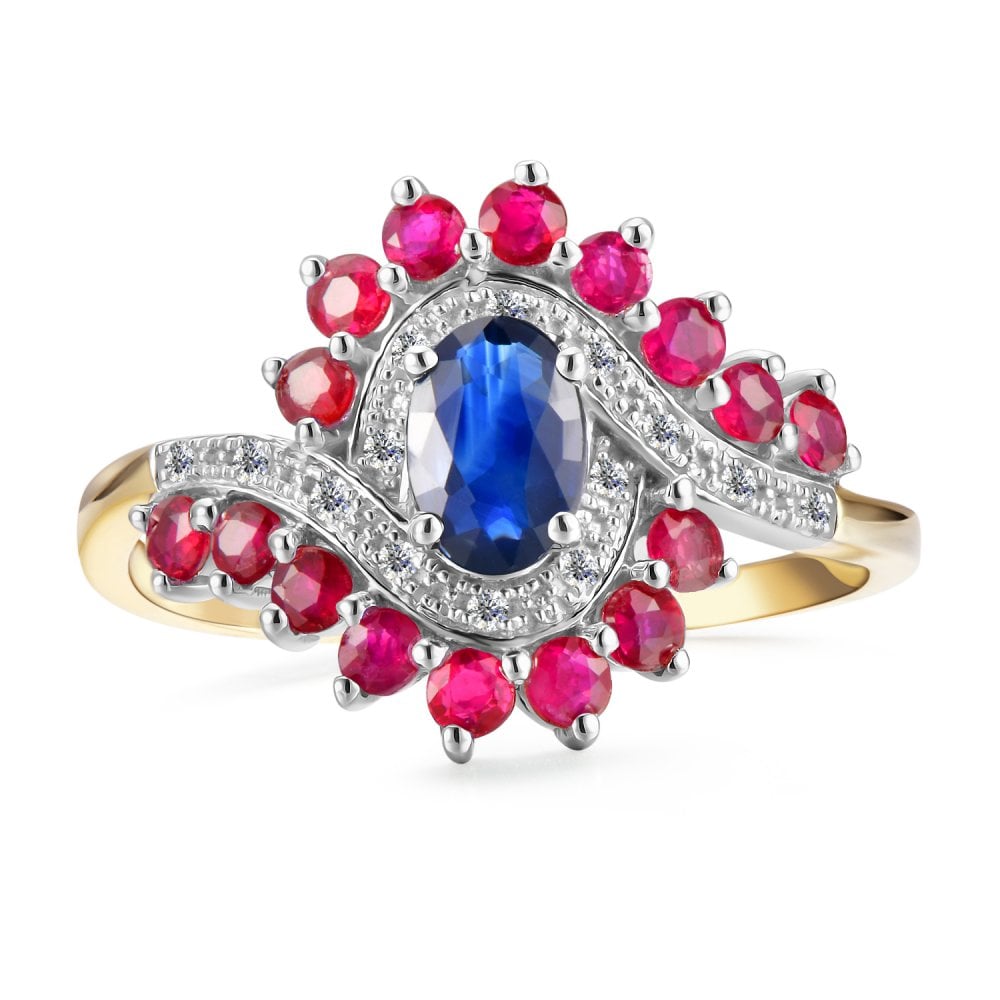 SPARKLD 9ct Yellow Gold Diamond and Multi Gem Cluster Ring