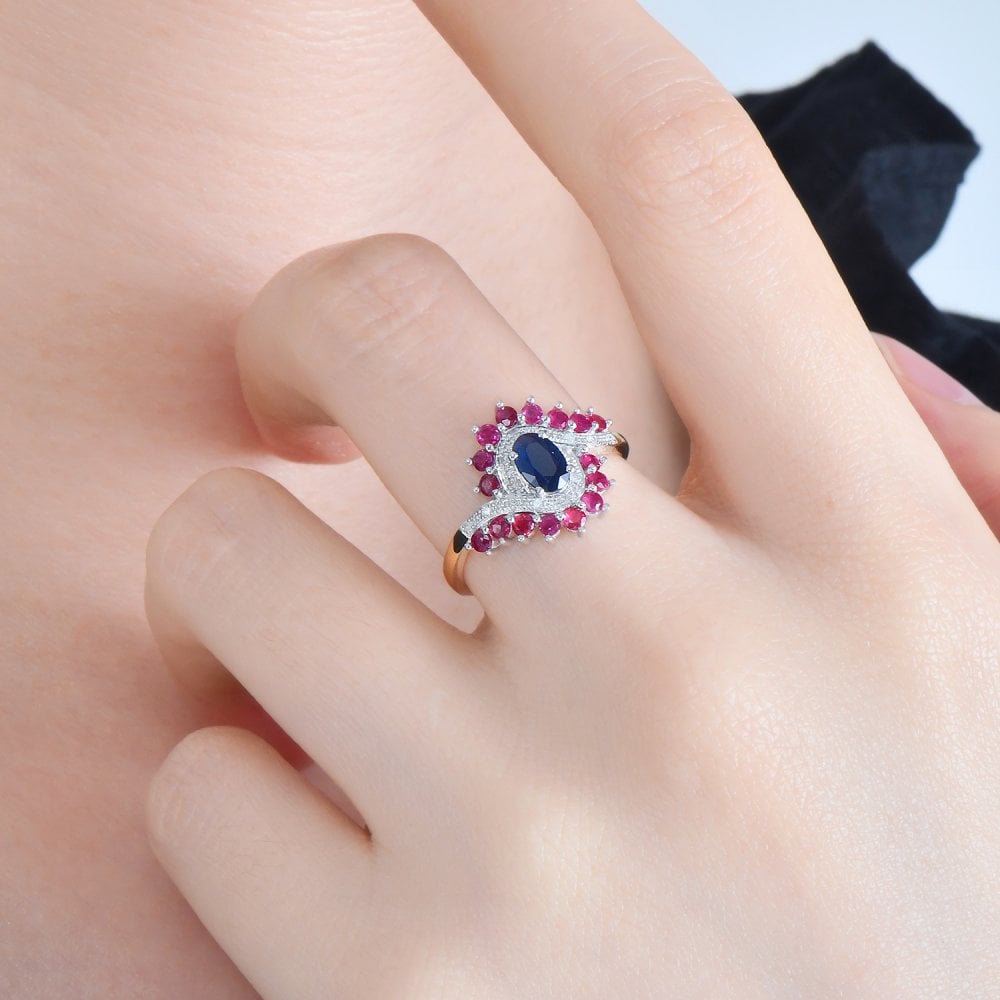 SPARKLD 9ct Yellow Gold Diamond and Multi Gem Cluster Ring