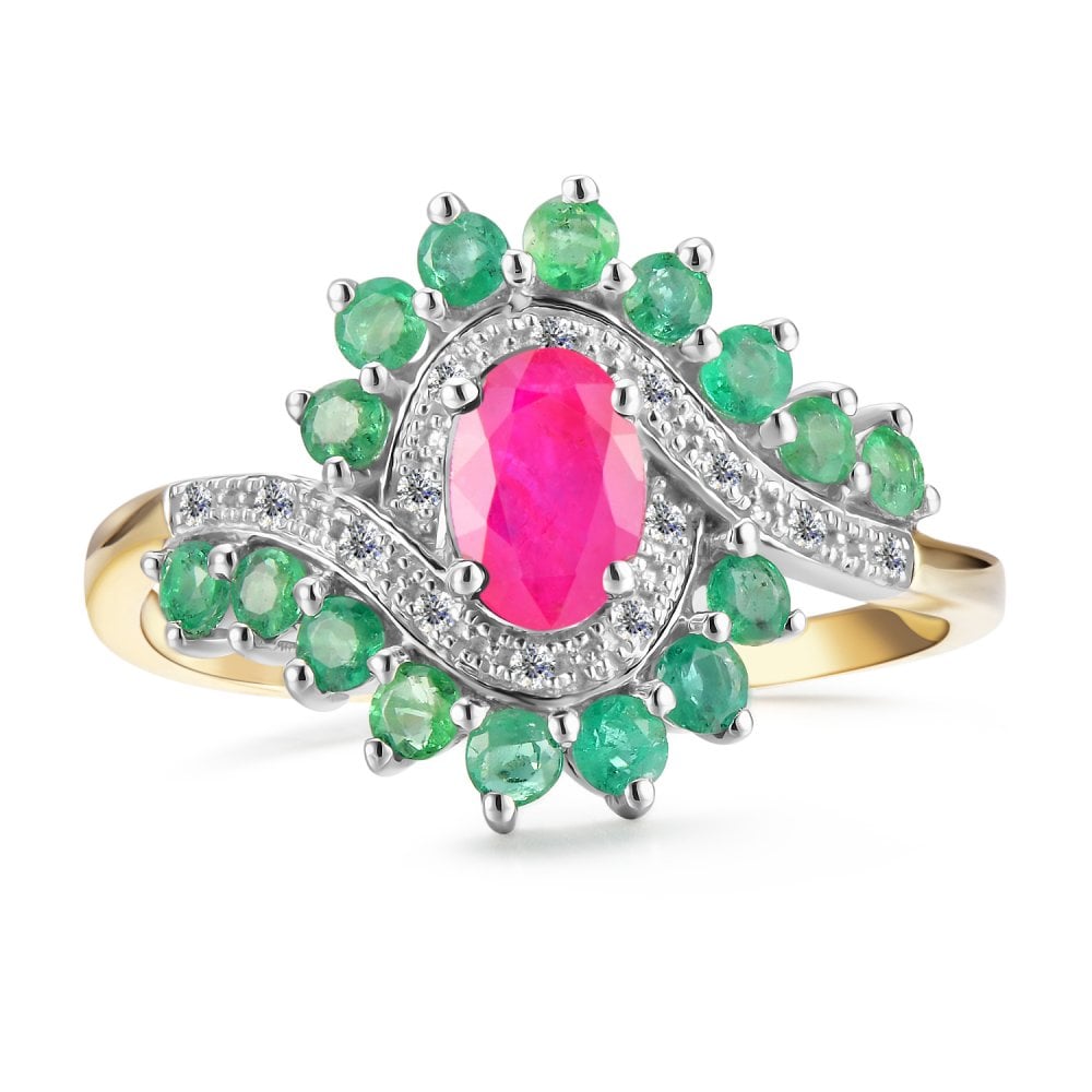 SPARKLD 9ct Yellow Gold Diamond and Multi Gem Cluster Ring