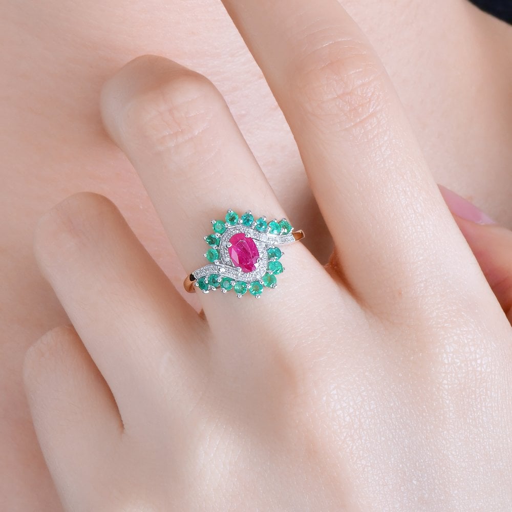 SPARKLD 9ct Yellow Gold Diamond and Multi Gem Cluster Ring