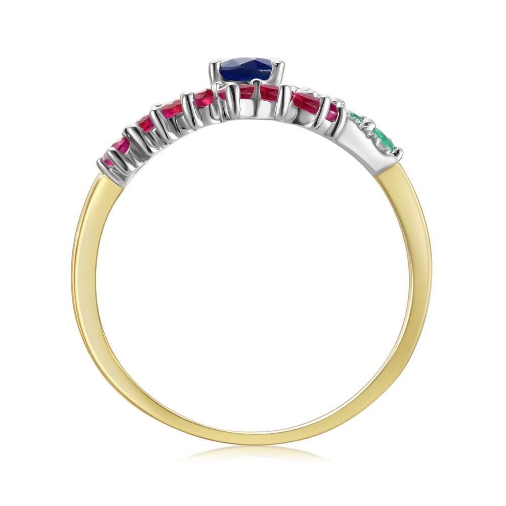 SPARKLD 9ct Yellow Gold Diamond and Multi Gem Cluster Ring