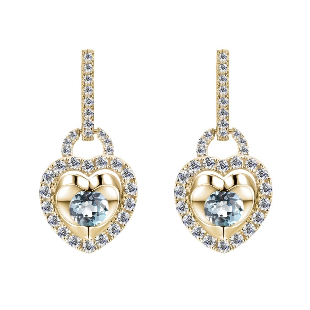 SPARKLD 9ct Yellow Gold Diamond and Blue Topaz Heart Drop Earrings