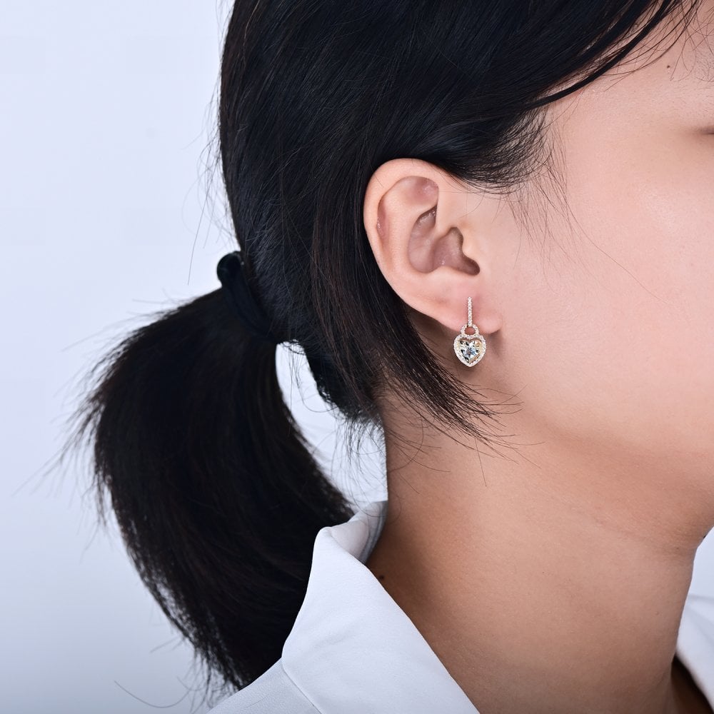 SPARKLD 9ct Yellow Gold Diamond and Blue Topaz Heart Drop Earrings