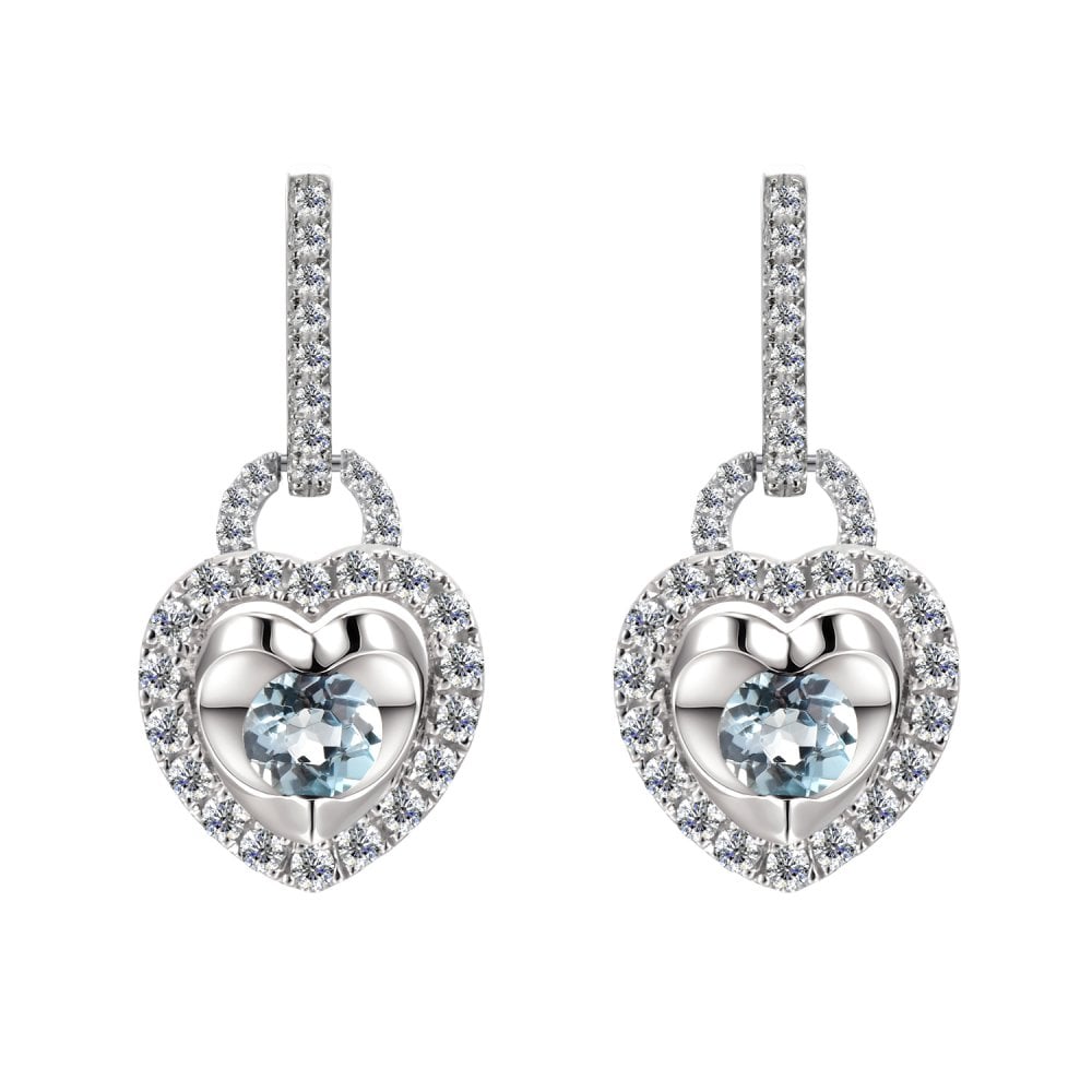 SPARKLD 9ct White Gold Diamond and Blue Topaz Heart Drop Earrings