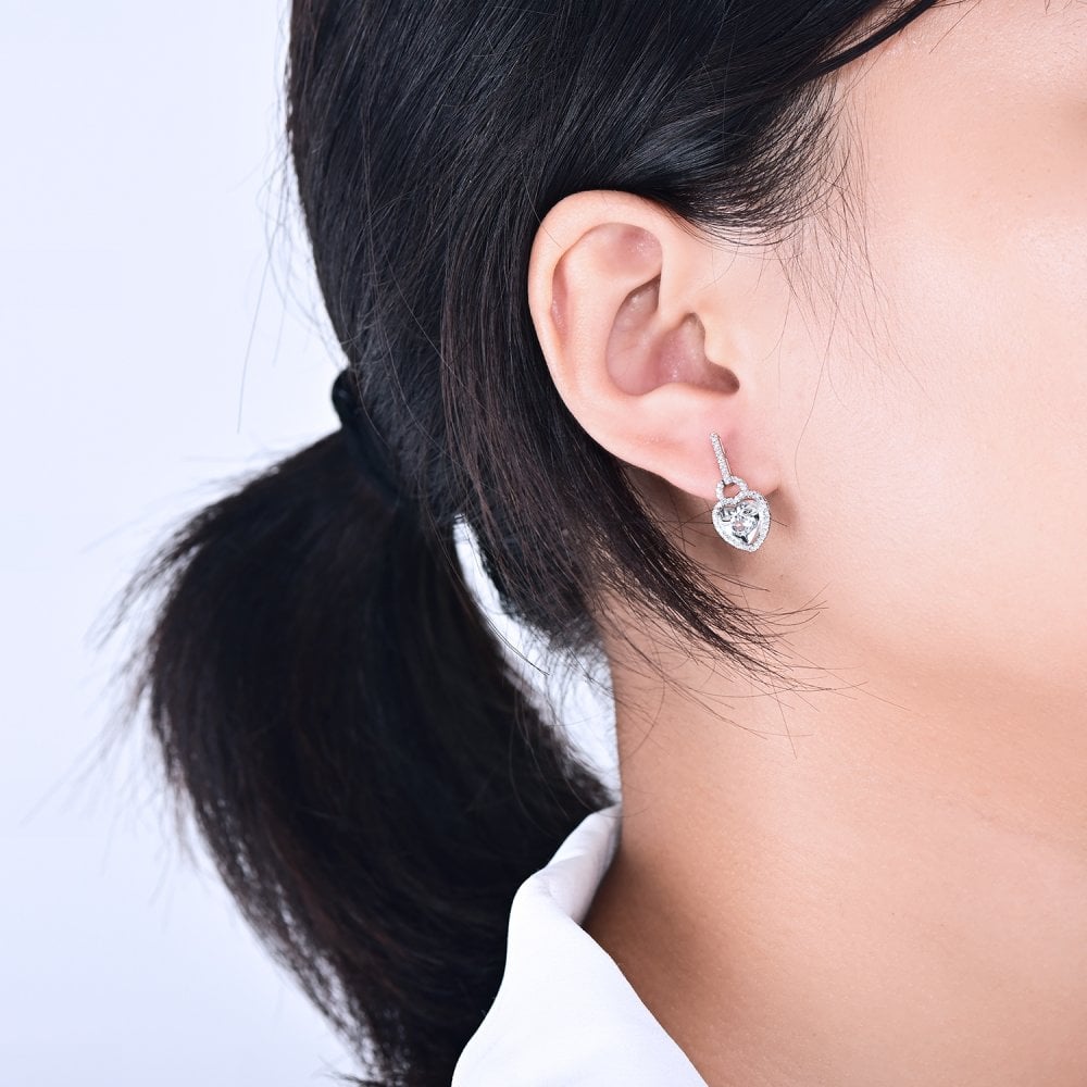 SPARKLD 9ct White Gold Diamond and Blue Topaz Heart Drop Earrings