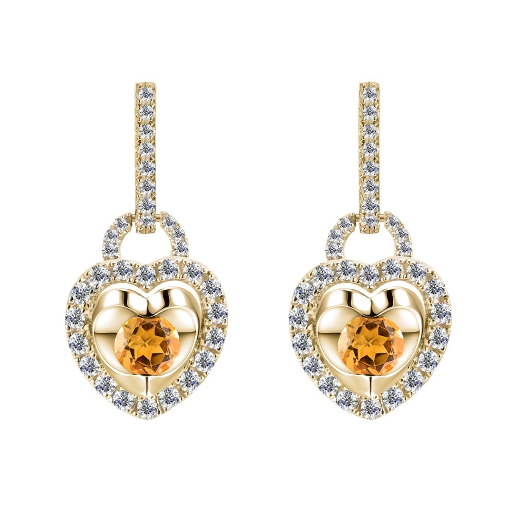 SPARKLD 9ct Yellow Gold Diamond and Citrine Heart Drop Earrings