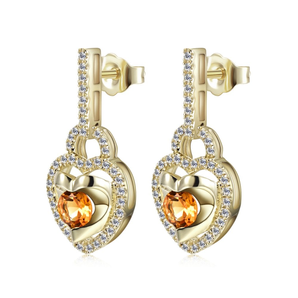SPARKLD 9ct Yellow Gold Diamond and Citrine Heart Drop Earrings