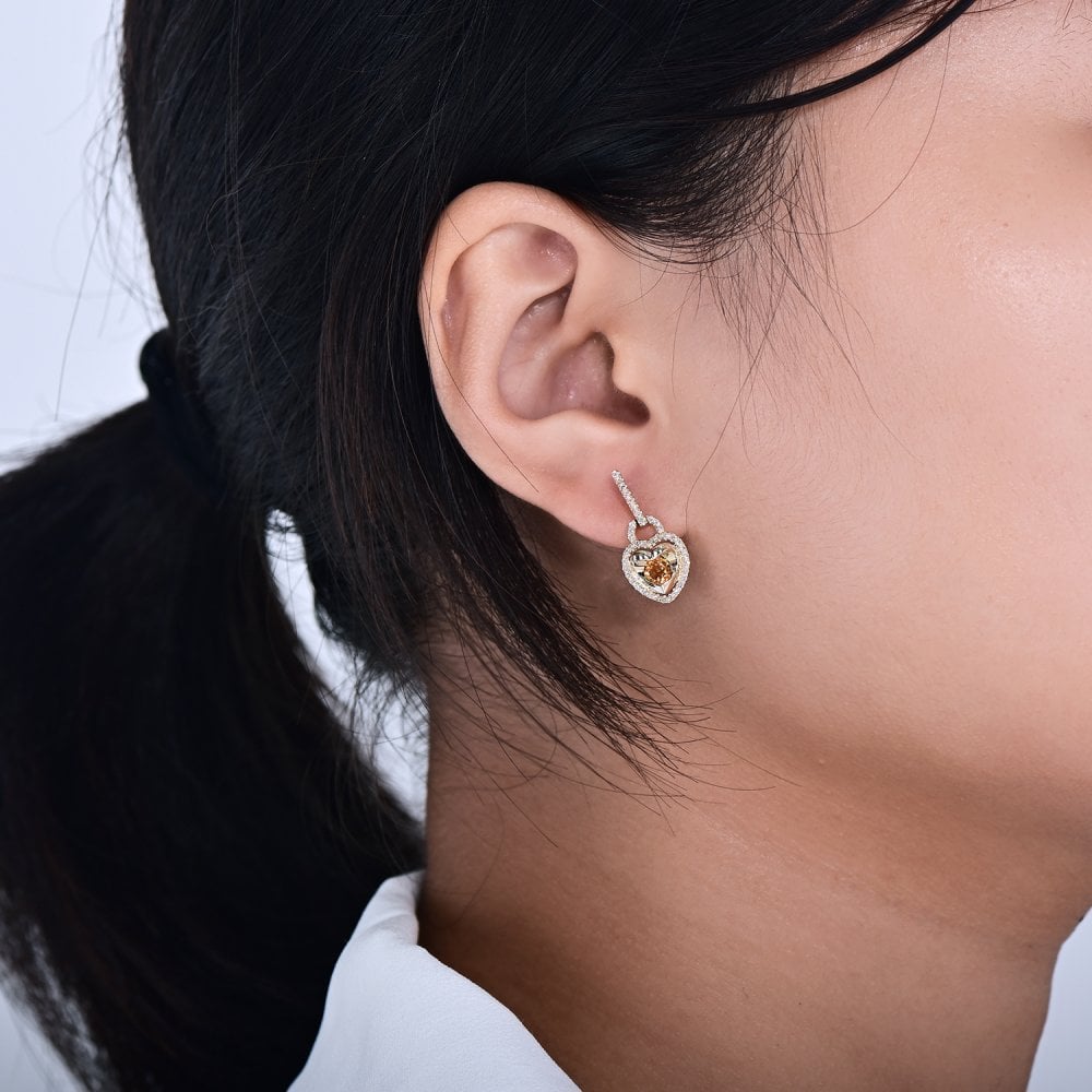 SPARKLD 9ct Yellow Gold Diamond and Citrine Heart Drop Earrings