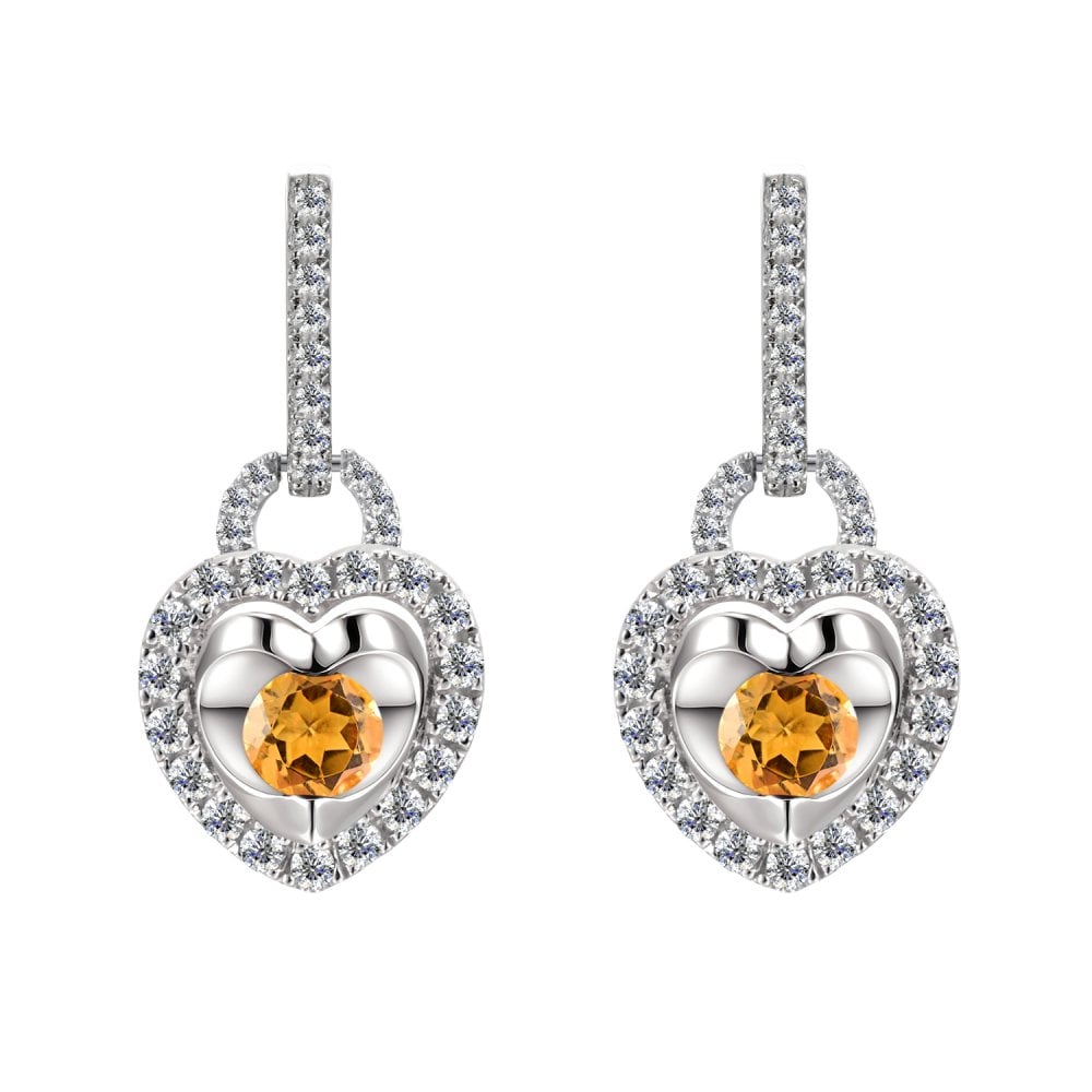 SPARKLD 9ct White Gold Diamond and Citrine Heart Drop Earrings