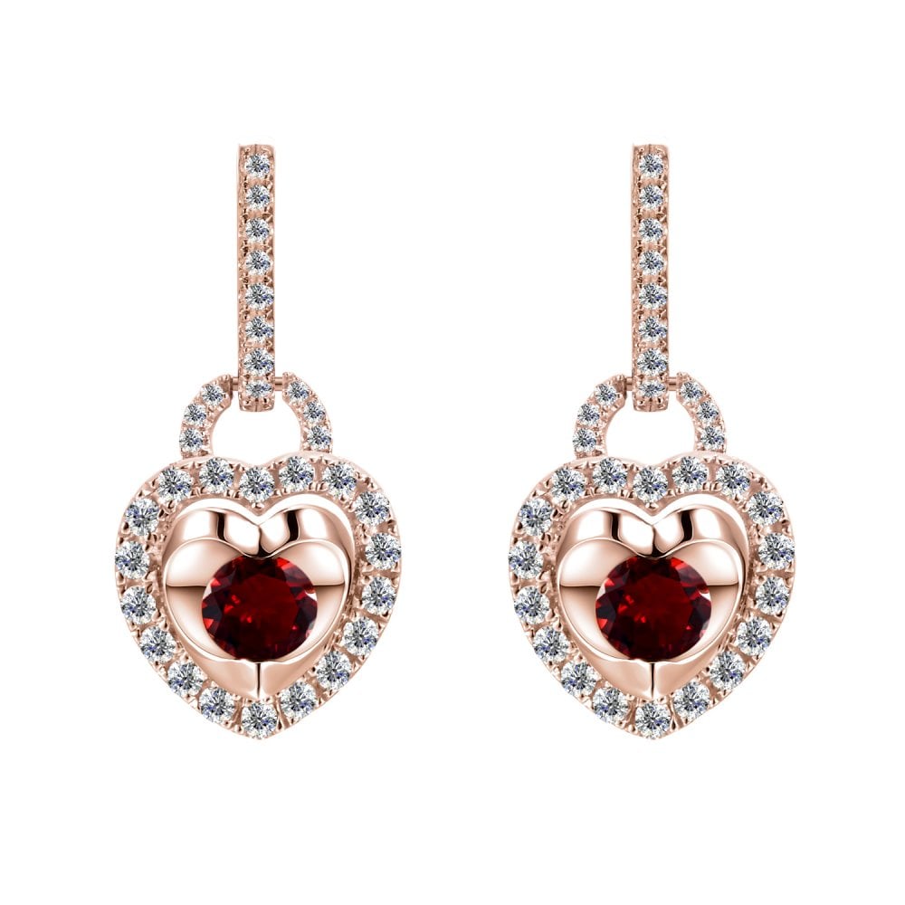 SPARKLD 9ct Rose Gold Diamond and Garnet Heart Drop Earrings