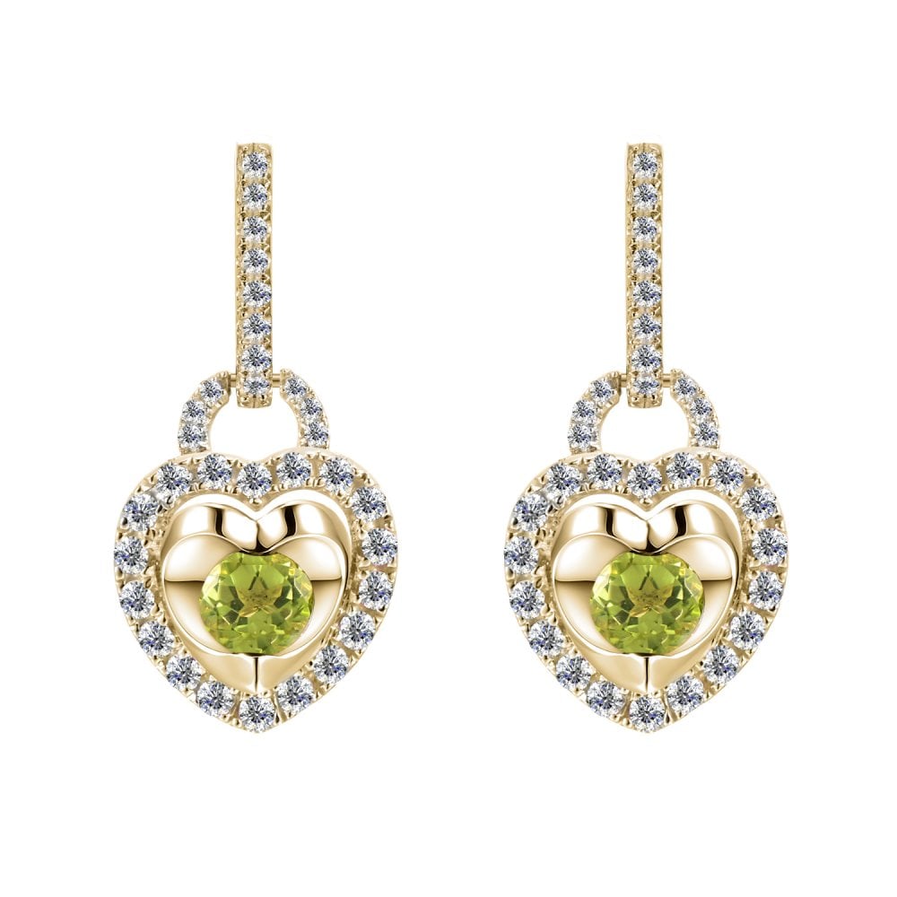 SPARKLD 9ct Yellow Gold Diamond and Peridot Heart Drop Earrings