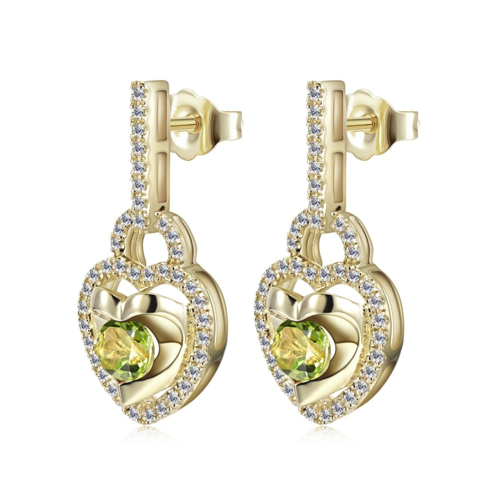 SPARKLD 9ct Yellow Gold Diamond and Peridot Heart Drop Earrings