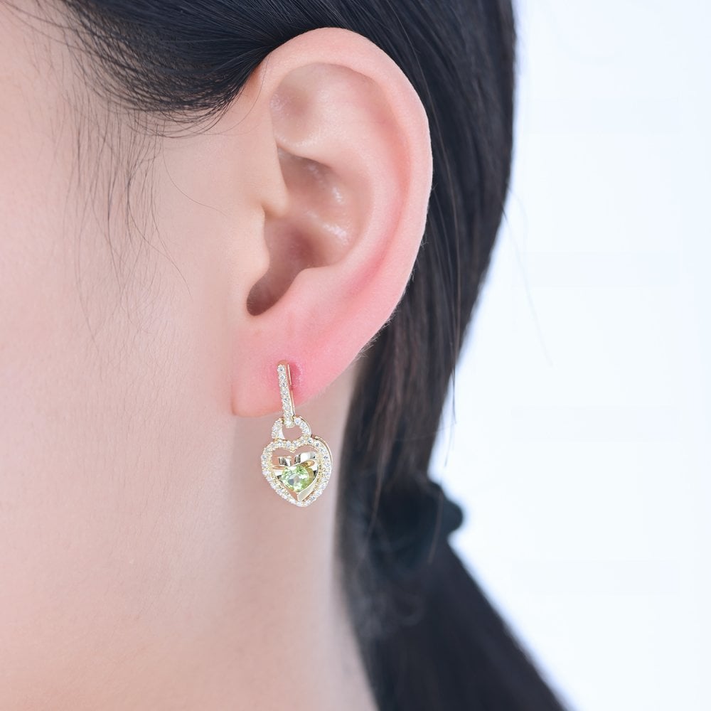 SPARKLD 9ct Yellow Gold Diamond and Peridot Heart Drop Earrings