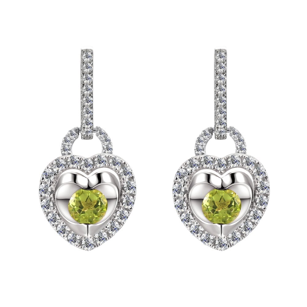 SPARKLD 9ct White Gold Diamond and Peridot Heart Drop Earrings