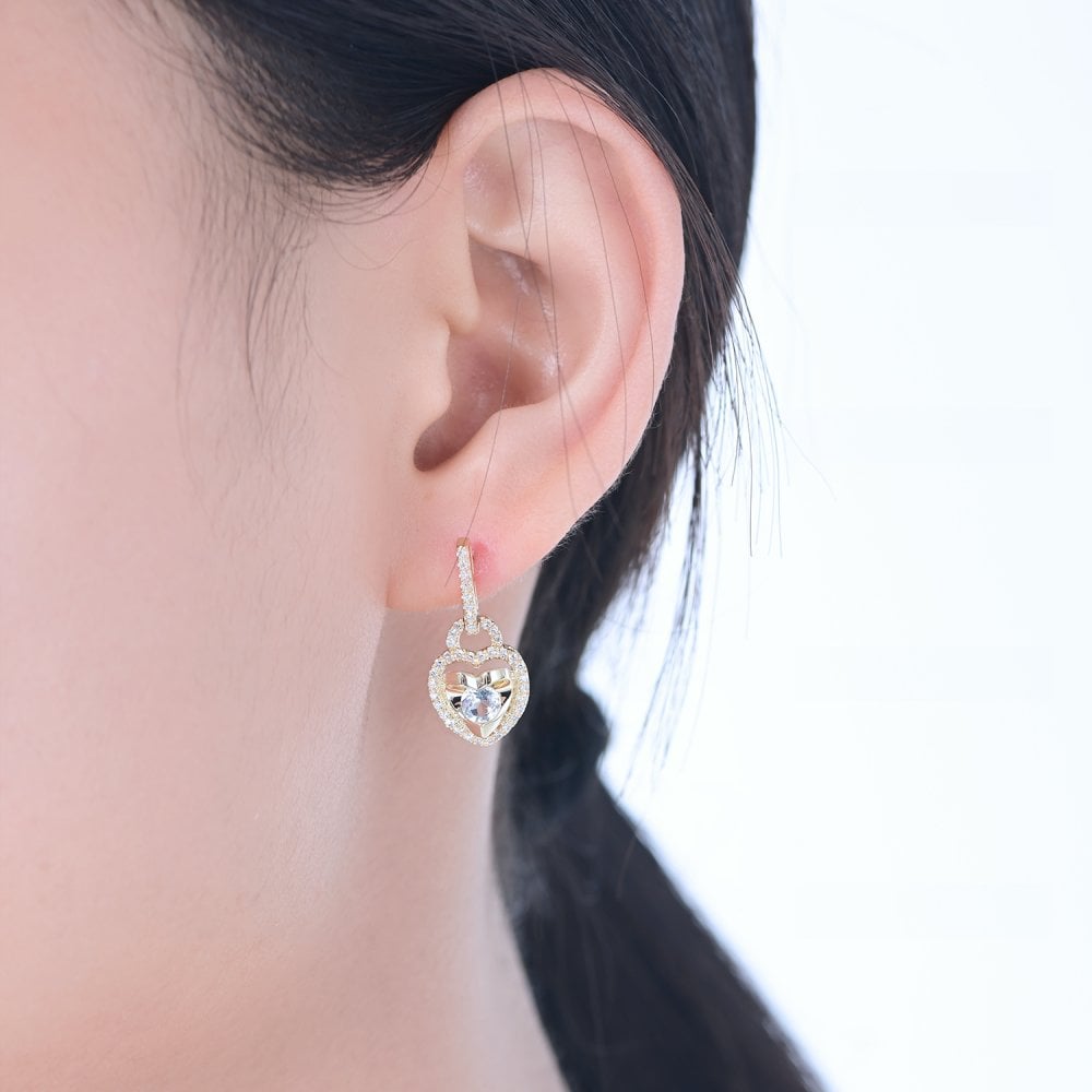 SPARKLD 9ct Yellow Gold Diamond and White Topaz Heart Drop Earrings