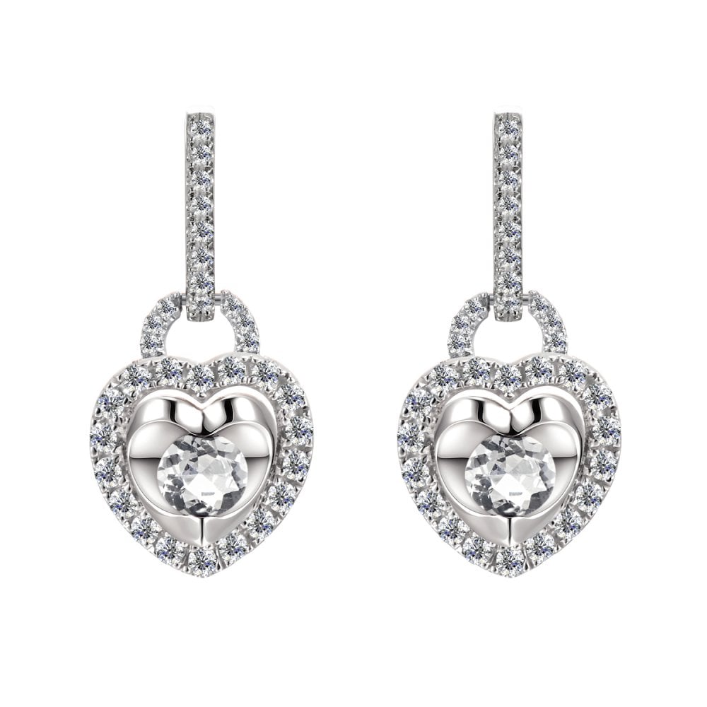 SPARKLD 9ct White Gold Diamond and White Topaz Heart Drop Earrings