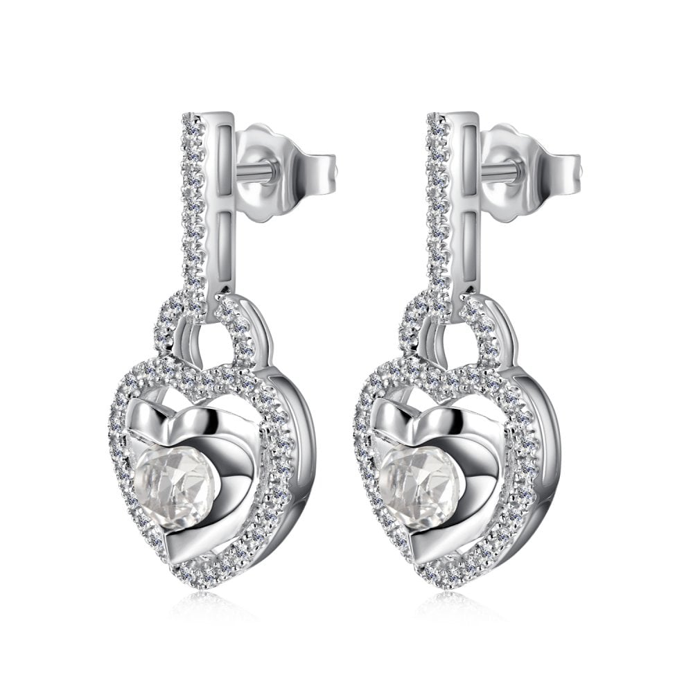 SPARKLD 9ct White Gold Diamond and White Topaz Heart Drop Earrings